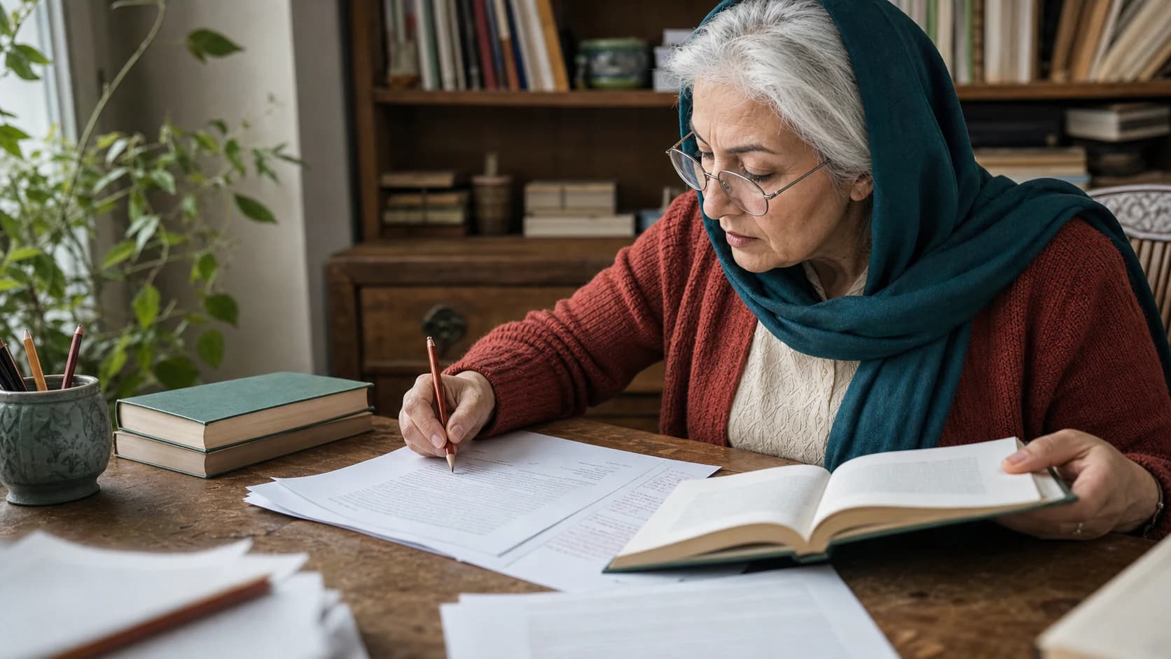 ویراستاری در حال مقایسه منابع و بازبینی دقیق یک مقاله